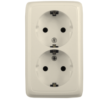 Розетка открытой установки, двухместная, с заземляющим контактом, цвет слоновая кость  РА16-151-01  HEGEL