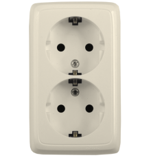 Розетка открытой установки, двухместная, с заземляющим контактом, цвет слоновая кость  РА16-151-01  HEGEL