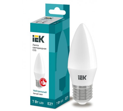 Лампа светодиодная LED 7Вт Е27 220В 4000К C35 свеча  LLE-C35-7-230-40-E27  IEK