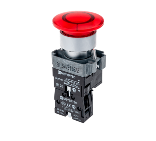 Кнопка грибовидная с LED подсветкой без фиксации, 24V AC/DC, 1NC, красный, 40 мм, мет. MTB2-BW4614  59928  ОВЕН