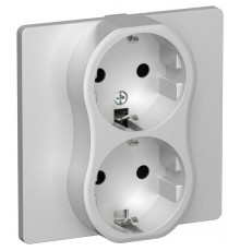 FLITE Розетка 2-ая с заземлением без шторок 16А РС12-0-К-ФлА алюминий  FI-R21C-16-K47  IEK