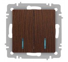 Выключатель Intro Accent 6-105-10 двойной с подсветкой, 10А-250В, IP20, СУ, AL/CU, венге  Б0063527  Intro
