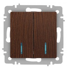 Выключатель Intro Accent 6-105-10 двойной с подсветкой, 10А-250В, IP20, СУ, AL/CU, венге  Б0063527  Intro