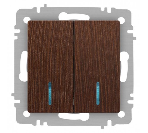 Выключатель Intro Accent 6-105-10 двойной с подсветкой, 10А-250В, IP20, СУ, AL/CU, венге  Б0063527  Intro