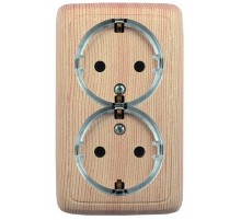 Розетка открытой установки, двухместная, с заземляющим контактом, с изолирующей пластиной, цвет сосна  РА16-183-02  HEGEL