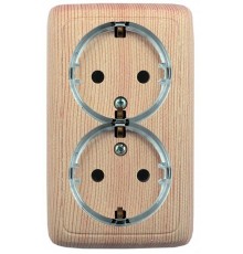 Розетка открытой установки, двухместная, с заземляющим контактом, со шторками, цвет сосна  РА16-182-02  HEGEL