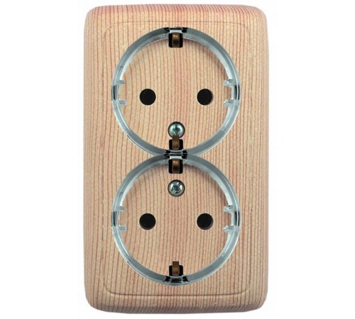 Розетка открытой установки, двухместная, с заземляющим контактом, со шторками, цвет сосна  РА16-182-02  HEGEL