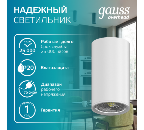 Светильник  Basic, накладной, под лампу GU10, белый 1/20/60  HD060  Gauss