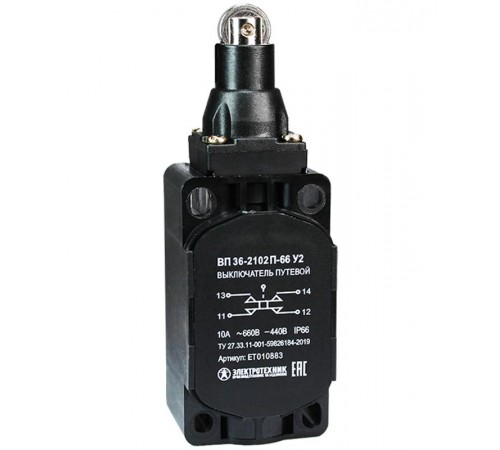 ВП 36-2102П-66 У2, толкатель с роликом, 1з+1р, мгновенный, 30х60 мм, без сальника, 3А, IP66, выключатель путевой  (ЭТ)  ET010883  Электротехник
