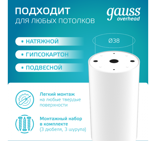 Светильник  Basic, накладной, под лампу GU5.3, белый 1/20/60  HD062  Gauss