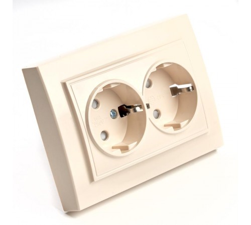 PST16-9014-02 Розетка 2-местная с/з, 250В, 16А, серия Эрна, слоновая кость  39240  STEKKER