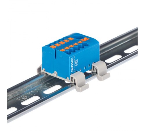 Блок распределительный с гориз. адапт. на рейку шириной 35мм, зажим push-in, 1 ввод 6 кв.мм, 10 точки подкл. 2,5 кв.мм, синий  DTP1-110-104SPUB-H  D