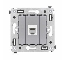 Компьютерная розетка RJ-45 без шторки в стену, кат.6 одинарная, "Avanti", "Закаленная сталь"  4404693  DKC