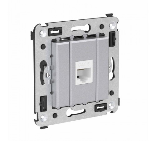 Компьютерная розетка RJ-45 без шторки в стену, кат.6 одинарная, "Avanti", "Закаленная сталь"  4404693  DKC
