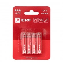 Батарейка алкалиновая типа ААА(LR03) блистер 4шт.  LR03-BL4  EKF
