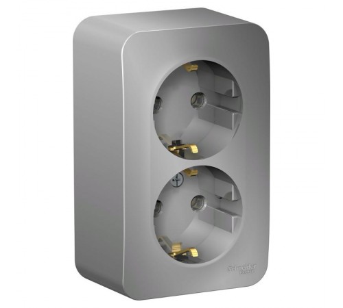 Blanca Алюминий О/У Розетка 2-ая с заземлением без шторок, 16А, 250В  BLNRA010203  SE