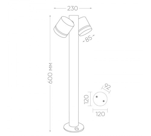 Светильник садово-парковый, 230V 2*GX53 DH1006, черный (столб)  11711  FERON