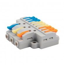 Клемма СМК 3х3 проходная разветвительная 3 полюса, с монтажной площадкой (1 ввод, 3 вывода на полюс), (4 шт/уп)  07-5232-04  REXANT