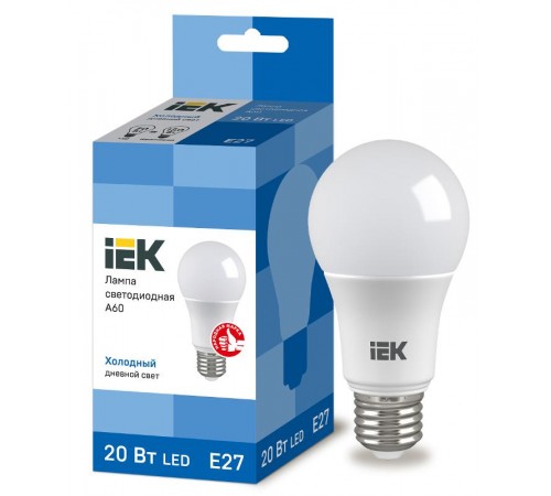 Лампа светодиодная LED 20Вт Е27 230В 6500К ECO А60 груша  LLE-A60-20-230-65-E27  IEK
