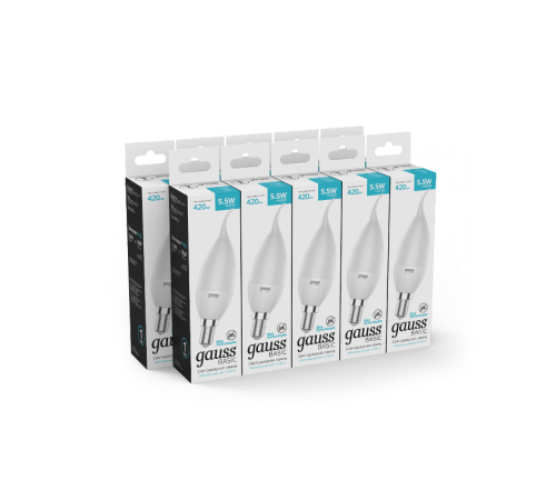 Лампа светодиодная Basic Свеча на ветру 5,5W 420lm 4100K E14 LED 1/10/50  1034126  Gauss