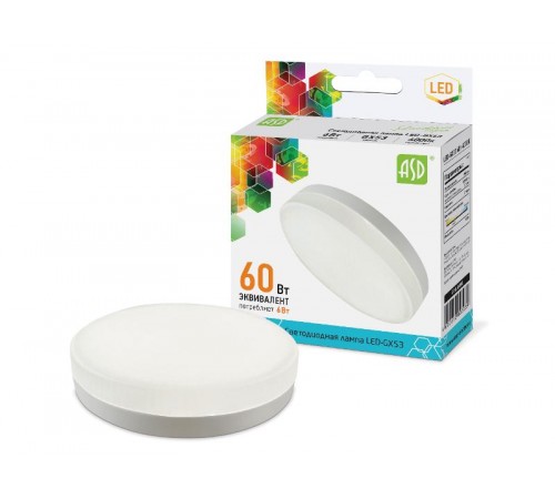 Лампа светодиодная LED-GX53-standard 6Вт 230В 6500К 540Лм  4690612012292  ASD