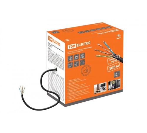 Кабель витая пара U/UTP Cat 5e 4х2х24AWG (305м) solid, PE, чёрный  SQ0107-0105  TDM