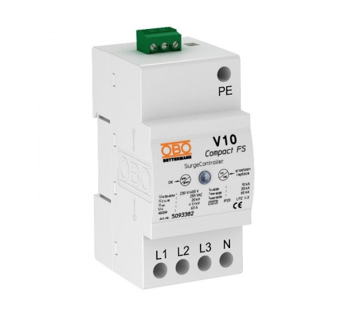 Устройства защиты от импульсных перенапряжений УЗИП для силовых сетей 3+NPE (Класс II+III) (V10 COMPACT-FS)  5093382  OBO Bettermann