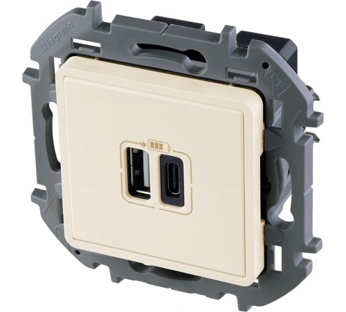 Inspiria Слоновая кость Устройство зарядное 2 местное с USB-разьемами A-C 240В/5В 3000мА С/У без рамки  673761  Legrand