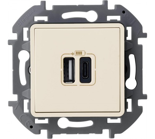 Inspiria Слоновая кость Устройство зарядное 2 местное с USB-разьемами A-C 240В/5В 3000мА С/У без рамки  673761  Legrand