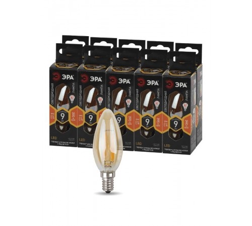 Лампа светодиодная F-LED B35-9W-827-E14 gold (филамент, свеча золот, 9Вт, тепл, E14)  Б0047034  ЭРА