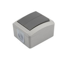 Выключатель двухклавишный INDUSTRIAL IP54, о/у, серый  KR-78-0609  Kranz