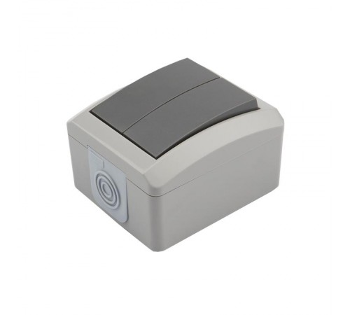 Выключатель двухклавишный INDUSTRIAL IP54, о/у, серый  KR-78-0609  Kranz