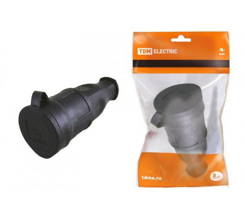 Розетка переносная с заглушкой каучук 2Р+РЕ 16А 250В IP44   SQ0612-0002  TDM