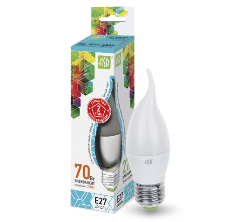 Лампа светодиодная LED-СВЕЧА НА ВЕТРУ-standard 7.5Вт 230В Е27 4000К 675Лм  4690612004587  ASD
