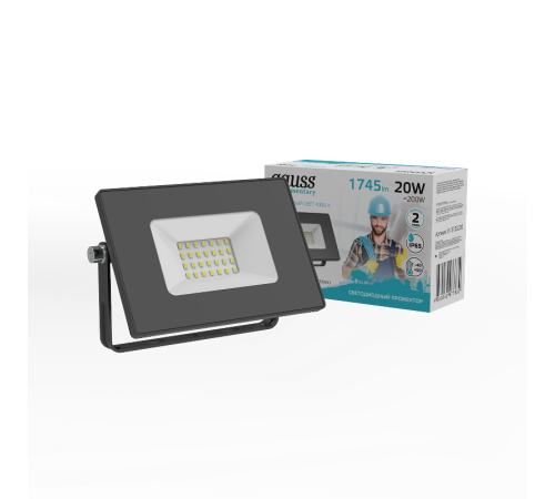 Прожектор светодиодный Elementary 20W 1745lm 4000К 200-240V IP65 черный LED 1/20  613100220  Gauss