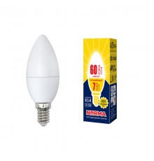 Лампа светодиодная LED-C37-7W/WW/E14/FR/NR LED. "свеча", матовая. Серия Norma. 3000K  UL-00003796  Volpe