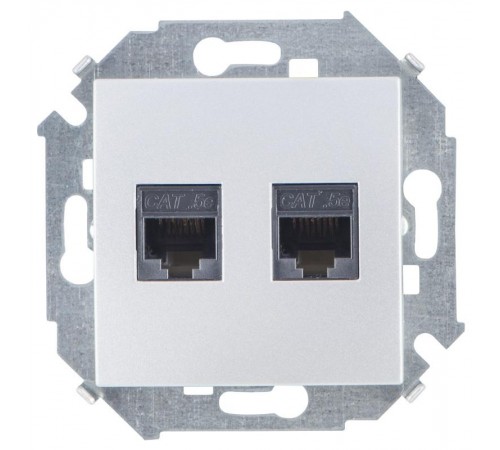 Simon 15 Алюминий Розетка компьютерная двойная RJ45 кат.5e (AMP)  1591552-033  Simon
