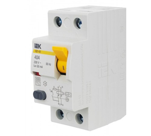 Выключатель дифференциальный (УЗО) ВД1-63 2п 40А 30мА тип AC  MDV10-2-040-030  IEK