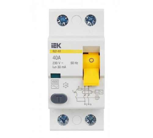 Выключатель дифференциальный (УЗО) ВД1-63 2п 40А 30мА тип AC  MDV10-2-040-030  IEK