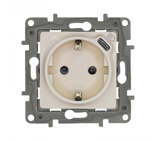 Розетка с заземлением с USB тип C - Legrand Etika - со шторками 16А 250В 1500мА 7,5Вт безвинтовые зажимы - слоновая кость  672388  Legrand