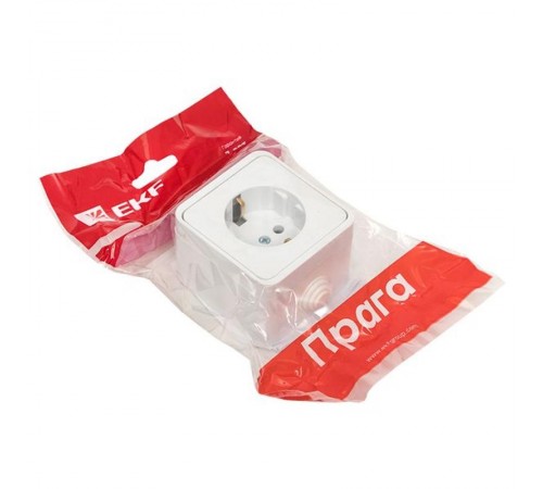 Прага Розетка 1-местная 16А с заземлением IP44 белая EKF  EKR16-028-10-44  EKF