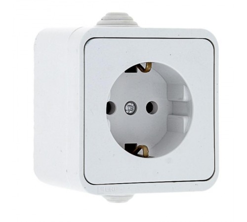 Прага Розетка 1-местная 16А с заземлением IP44 белая EKF  EKR16-028-10-44  EKF