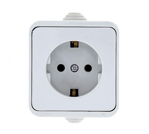 Прага Розетка 1-местная 16А с заземлением IP44 белая EKF  EKR16-028-10-44  EKF