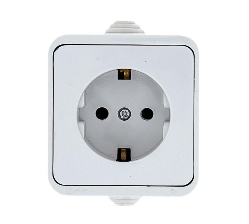 Прага Розетка 1-местная 16А с заземлением IP44 белая EKF  EKR16-028-10-44  EKF