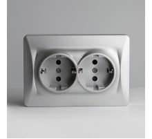 Розетка электрическая 2x2К+З, 16А, 220-250V (серебристый)  201033  SPL