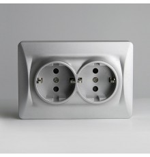Розетка электрическая 2x2К+З, 16А, 220-250V (серебристый)  201033  SPL