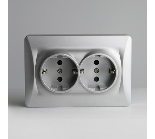 Розетка электрическая 2x2К+З, 16А, 220-250V (серебристый)  201033  SPL