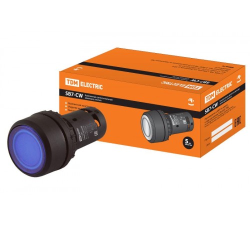 Кнопка SB7-CW3665-220V(LED) d22мм 1з+1р синяя  SQ0746-0039  TDM