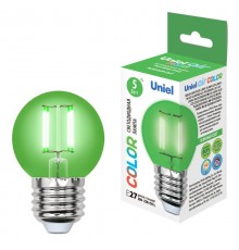 Лампа светодиодная LED-G45-5W/GREEN/E27 GLA02GR LED. "шар". серия Air color. Зеленый свет  UL-00002988  Uniel