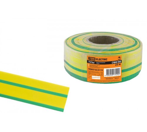 Термоусаживаемая трубка ТУТнг 60/30 желто-зеленая (25 м/ролл)   SQ0518-0115  TDM